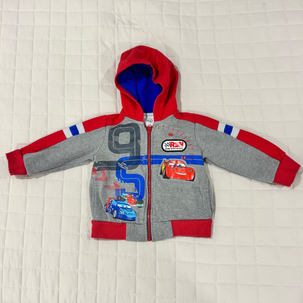 Disney Pixar Cars Zip Up Hoodie Gray Red Blue Lightening McQueen 2T